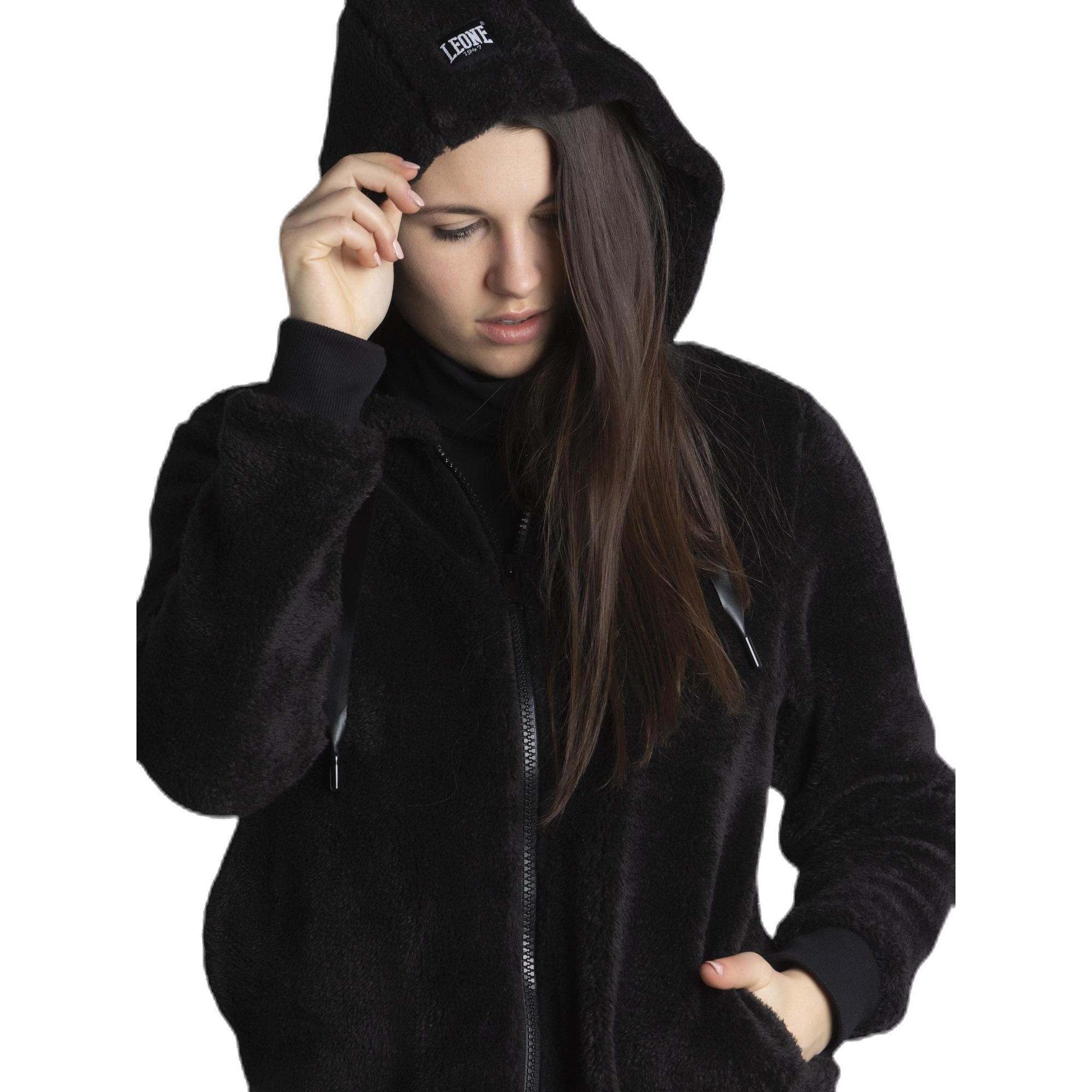 Felpa da donna Sherpa con cappuccio e cappuccio in lana fucsia