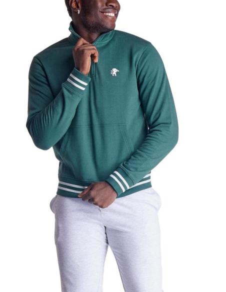 High Collar Striped Collage Pocket Long Sleeve Sweatshirt