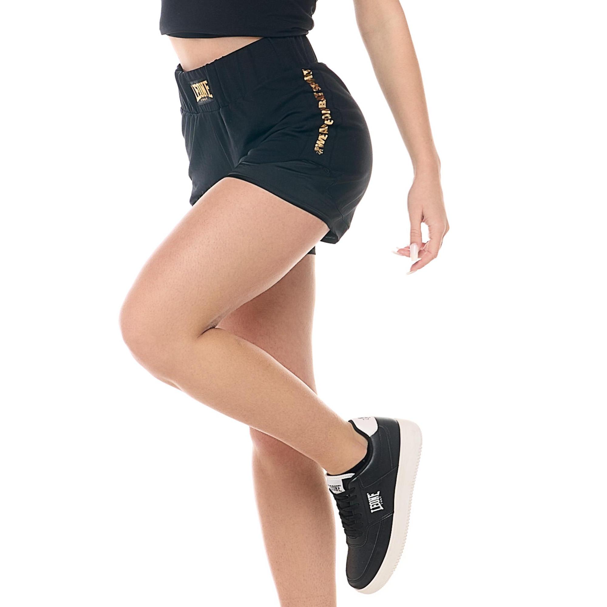 Pantalon corto de mujer estilo boxeo con logo dorado Leone Gold