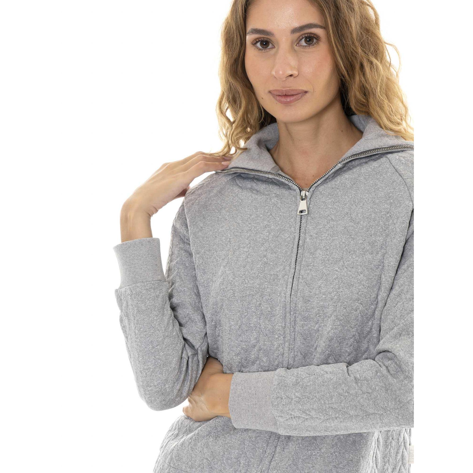 Felpa Grigia Felpa Con Zip E Collo Alto Felpa Da Donna Invernale